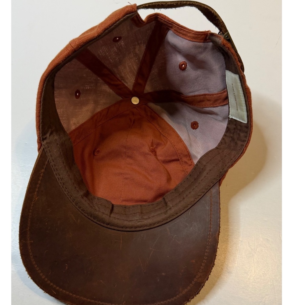 Aime Leon Dore Strapback Hat Mens Orange Brown Leather Brim Linen Cap - Picture 4 of 6